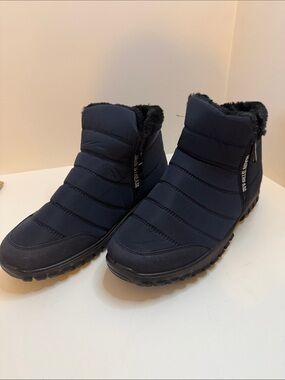 Navy Faux Fur Lined Winter Snow Boot Slippers Mens Size 11.5 (42) Cozy Zip Boot